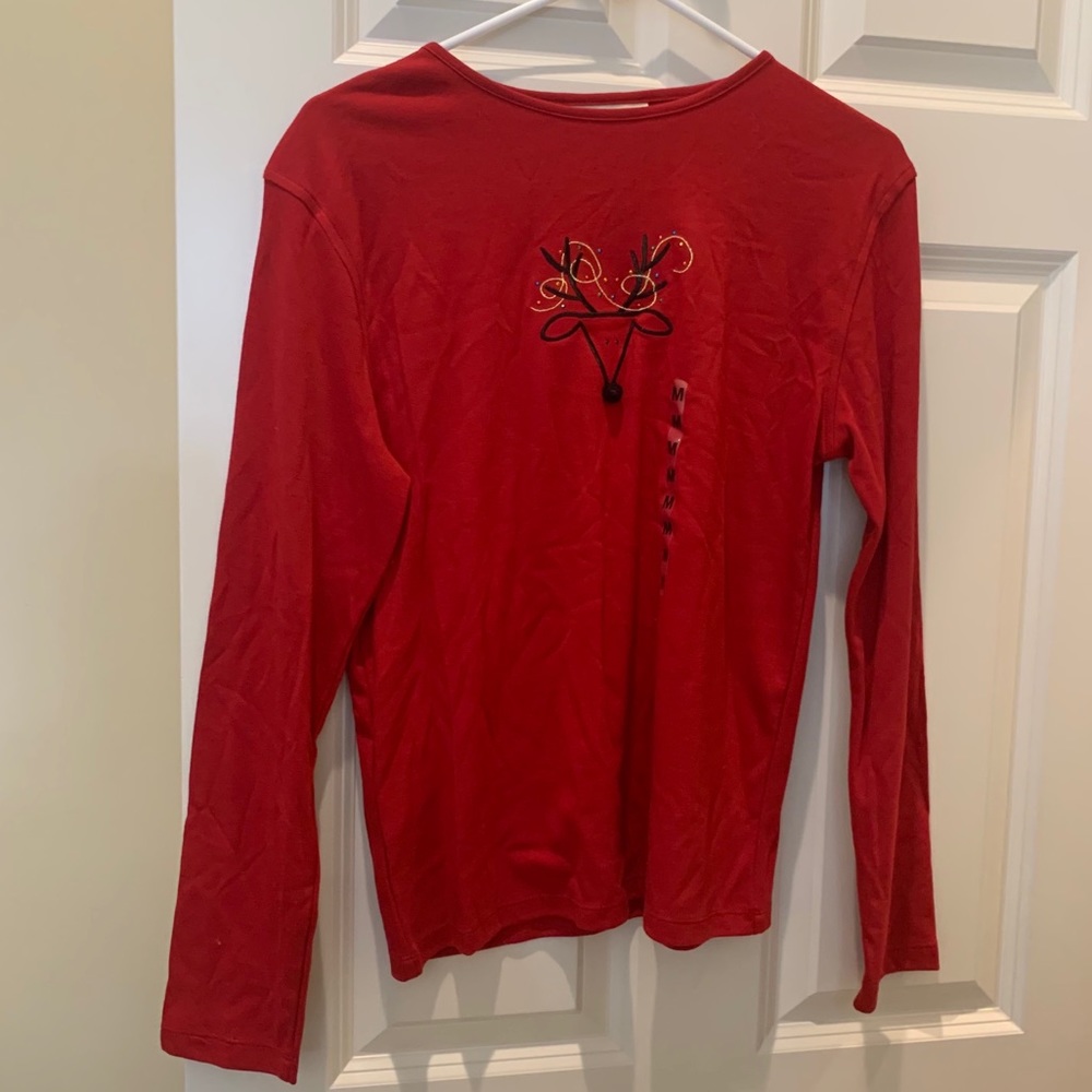 New ugly Christmas Reindeer Red Long sleeve Tee M